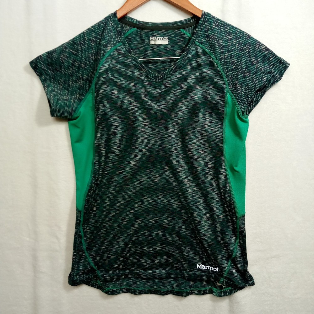 Marmot Women's Short Sleeve Athletic Top in green/multicolor size M